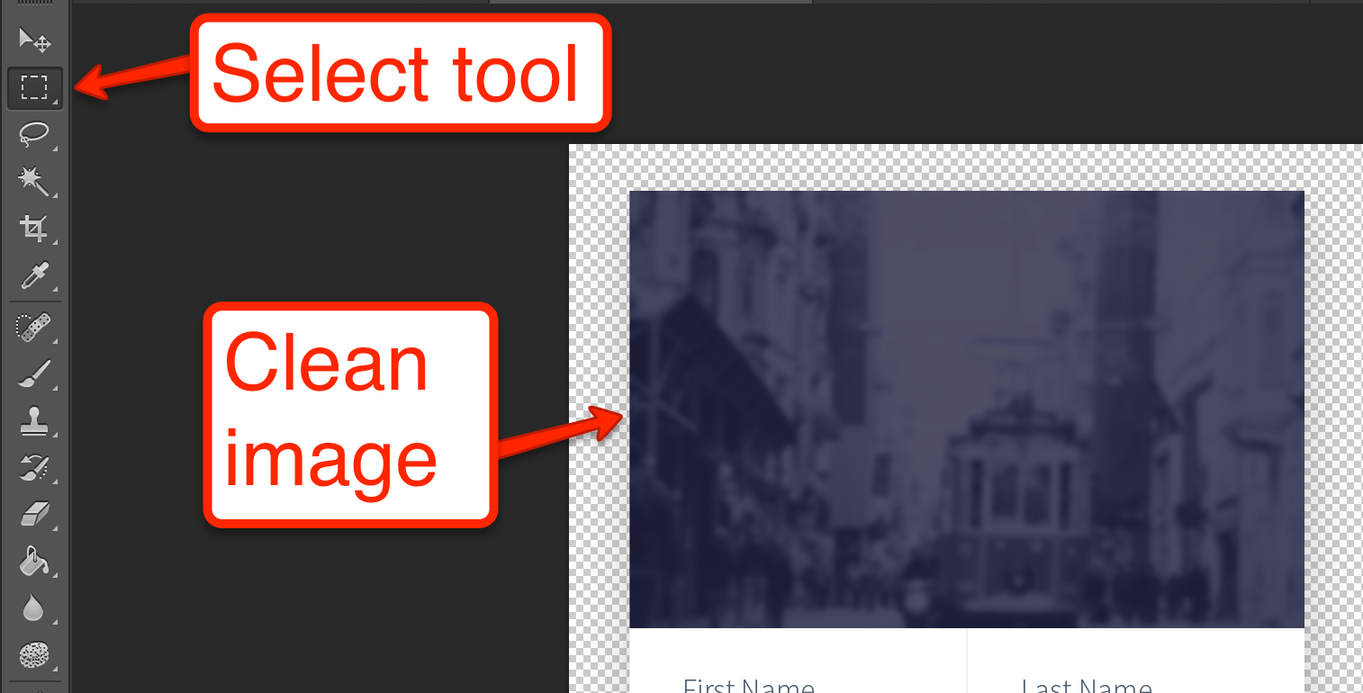 The select tool and the clean image we want to select