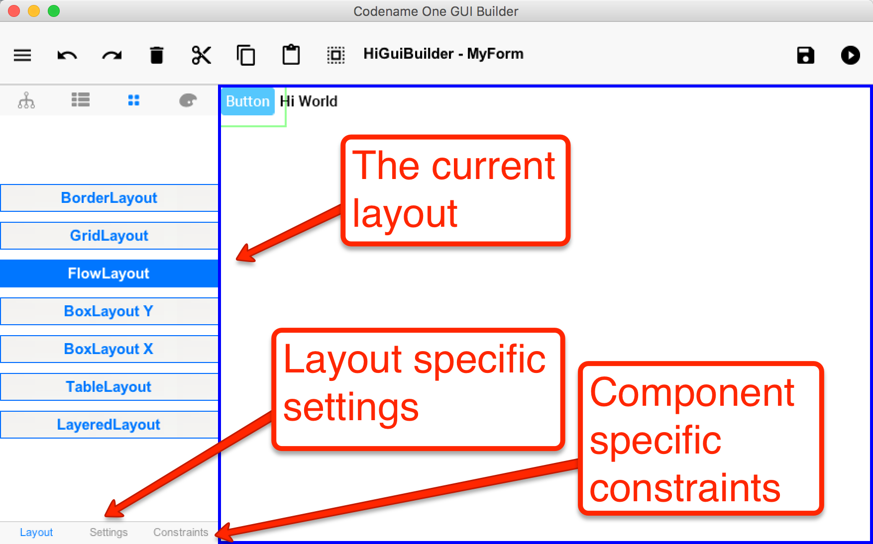 set the layout manager to use the default flowlayout