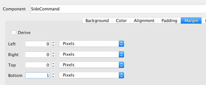 Margin is 0 except for a thin line below each command